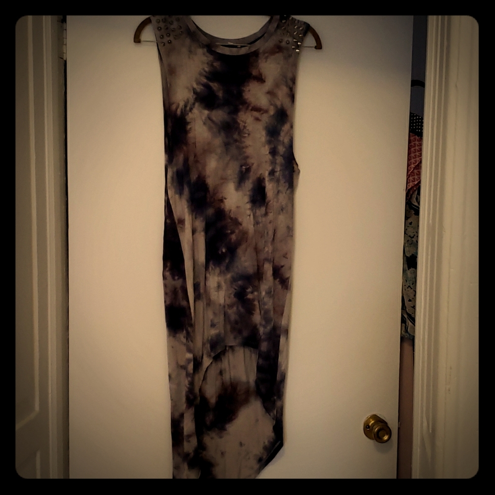 Tie dye dress with metal spike detail on shoulder
